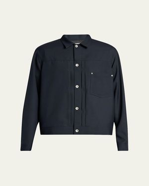 Sacai Wool-Blend Suiting Trucker Jacket - Blue