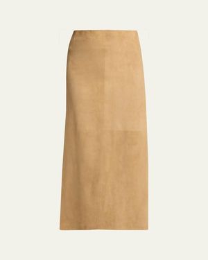 The Row Danas Suede Maxi Apron Skirt - Natural