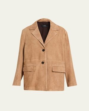 Arma Jolie Single-Breasted Goatskin Suede Blazer - Natural