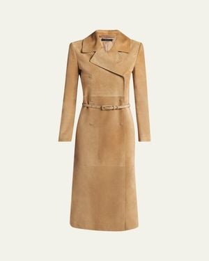 Tom Ford Belted Suede Long Trench Coat - Natural
