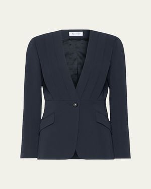 Max Mara Pleated Single-Breasted Jacket - Blue