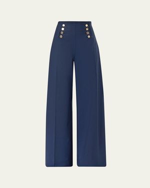 Carolina Herrera Alba Button-Front Wide-Leg Sailor Pants - Blue