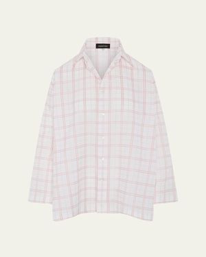 Eskandar A-Line Plaid Cotton Shirt - Natural