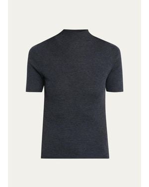 Theory Leenda Regal Merino Wool Short-Sleeve Mock-Neck Top - Blue