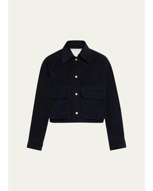 Maria McManus Cropped Snap-Front Velvet Jacket - Blue