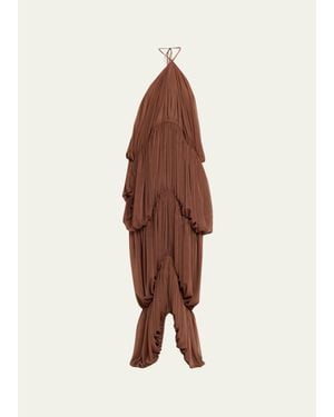 Ronny Kobo Bia Draped Halter Column Maxi Dress - Brown