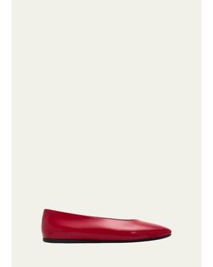 Prada Brushed Leather Ballerina Flats - Red