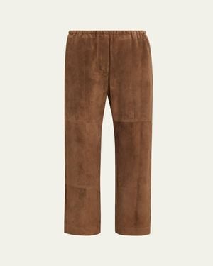 The Row Kenan Suede Straight-Lag Ankle Pull-On Pants - Brown