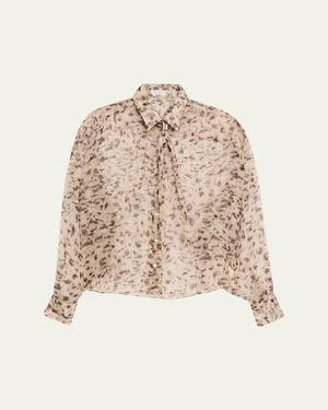 Brunello Cucinelli Printed Silk Chiffon Shirt - Natural