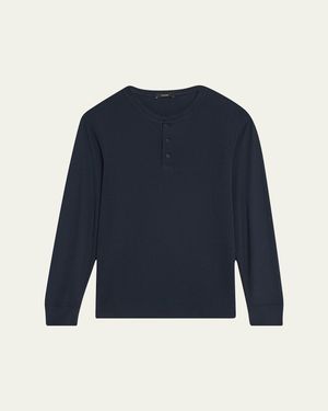 Vince Pima Cotton Waffle Henley Shirt - Blue