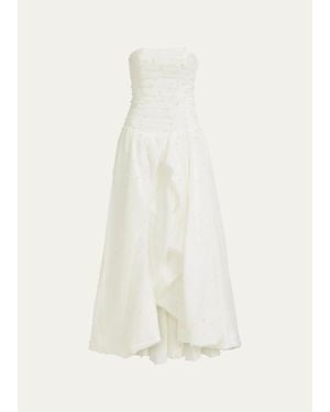 Aje. Juniper Strapless Tulle Overlay Gown - White