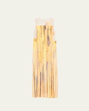 Jason Wu Sleeveless Strip Tank Gown With "Sulphur Bank" Artwork By Robert Rauschenberg - Metallic