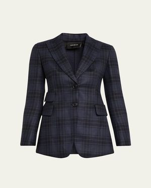 Akris Percival Check Wool Double-Face Single-Breasted Jacket - Blue