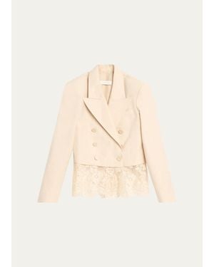 Zimmermann Lace-Trim Wool-Blend Double-Breasted Jacket - Natural