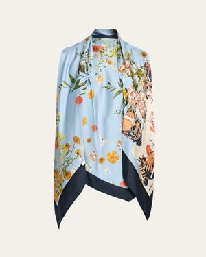 Monse Floral Printed Silk Scarf Top - Blue