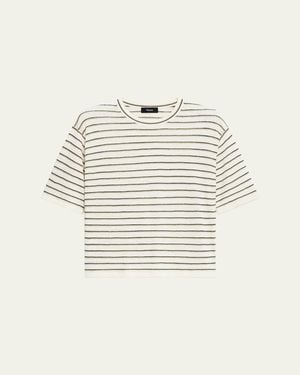 Theory Stripe Knit Short-Sleeve Boyfriend Tee - Natural