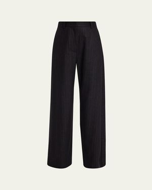 Only Child Via Pinstriped Wide-Leg Side-Stripe Pants - Blue