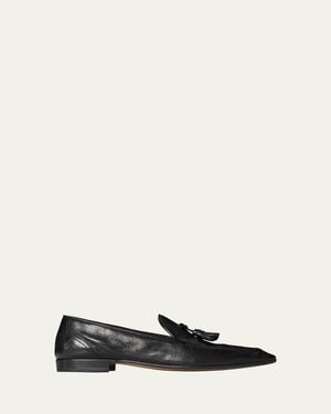 The Row Caden Grained Leather Tassel Loafers - White