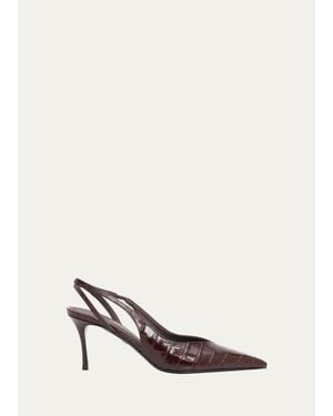 Ferragamo Dafne 70Mm Croc-Embossed Slingback Pumps - White