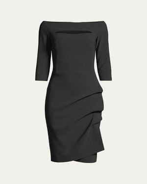 La Petite Robe Di Chiara Boni Slit-Neck 3/4 Sleeve Ruched Cocktail Dress - Black