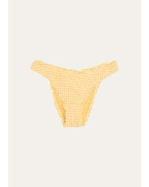 Jonathan Simkhai Maelie Textured Gingham Bikini Bottoms - White