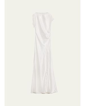 Anna Quan Martha Draped Lace Satin Dress - White