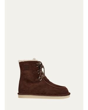 Miu Miu Suede Shearling-Lined Ankle Boots - Brown