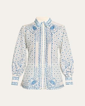 Shani Esther Button-Front Shirt - Blue