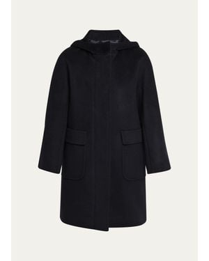 Cinzia Rocca Virgin Wool Hooded 3/-Sleeve Coat - Blue
