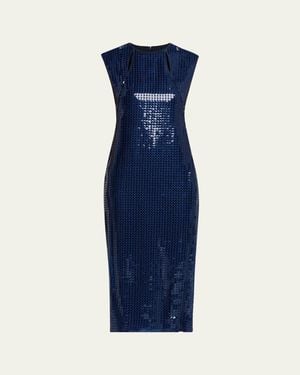 Akris Corded Sequin Chiffon Midi Sheath Dress - Blue