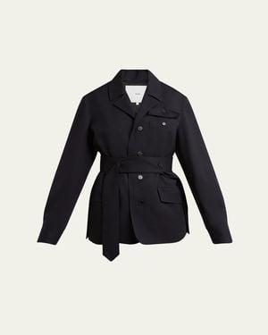 Setchu Travel Self-Tie Wool Gabardine Safari Jacket - Blue