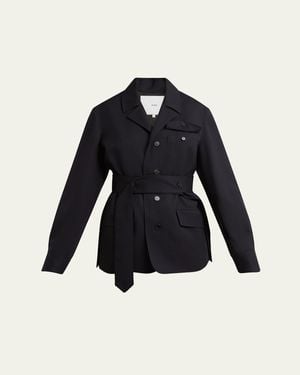 Setchu Travel Self-Tie Wool Gabardine Safari Jacket - Blue