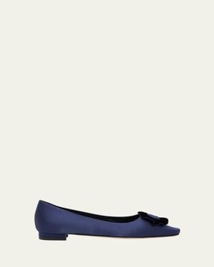 Manolo Blahnik Fortan Satin Ballerina Flats - Blue
