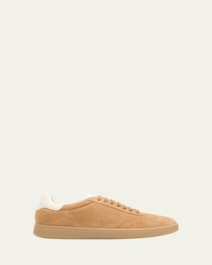 Stuart Weitzman Banner Suede Wingtip-Toe Low-Top Sneakers - Natural
