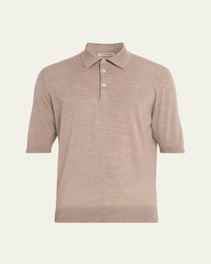 FIORONI CASHMERE Fine-Knit Melange Wool Polo Shirt - Natural