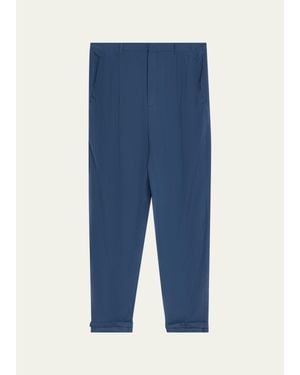 Saint Laurent Silk Habotai Pleated Pants - Blue