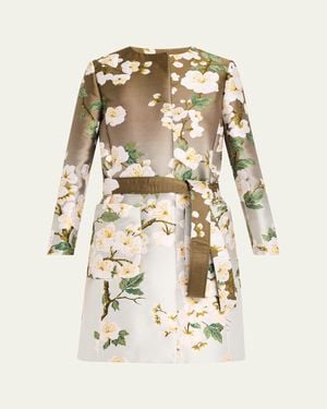 Oscar de la Renta Cherry Blossom Degrade Jacquard Tie Coat - Natural