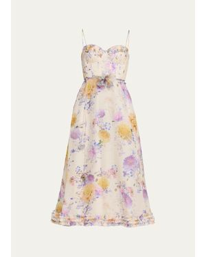 Zimmermann Kindred Spirit Luna Floral Linen Ruffle Midi Dress - White