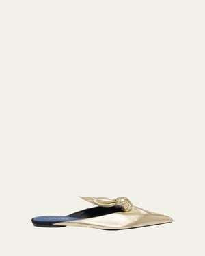 Lanvin Metallic Leather Bow Flat Mules - Natural