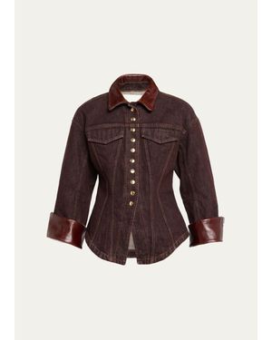 RÙADH The Lennox Leather-Collar Denim Jacket - Brown