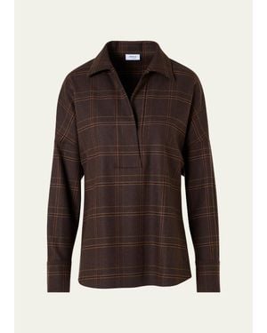 Akris Punto Blanket Checked Wool-Blend Flannel Blouse - Brown