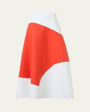 Akris Patchwork Cotton Midi A-Line Skirt - Red