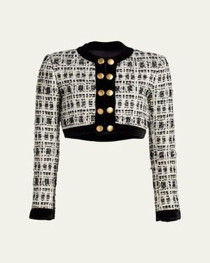 Sergio Hudson Tweed Crop Military Jacket - Black