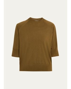 Dries Van Noten Tuan Merino Wool Short-Sleeve Crewneck Sweater - Green