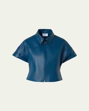 Akris Punto Pin-Dot Nappa Leather Short-Sleeve Zip Jacket - Blue