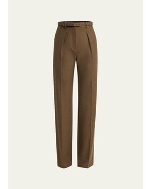 Loro Piana Edward Pintuck Belted Wool Cashmere Pants - Natural