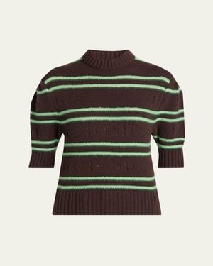 Marni Cashmere Perforated Striped Sweater - Green