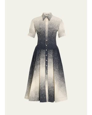 Christopher John Rogers Halftone Wiggle Dot Cotton Shirtdress - Blue