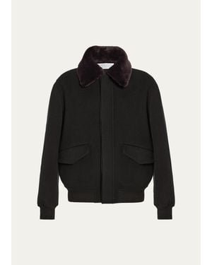 Gabriela Hearst James Faux-Fur Collar Cashmere Bomber Jacket - Black