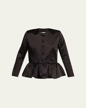 LIBEROWE Single-Breasted Satin Peplum Jacket - Black